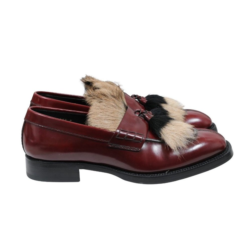 Prada Mens Goat Fur Tassel Loafers Size US 8.5 UK 7.5 Burgundy Red Leather Shoes - Picture 10 of 10